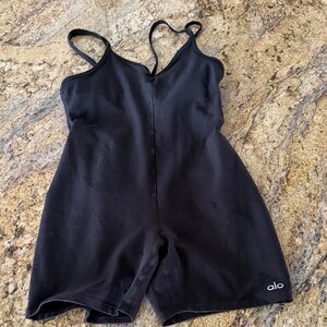 ALO Yoga Black Spaghetti Strap Top biker shorts jumpsuit